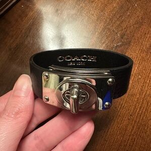 Coach Black Leather Locking Bracelet